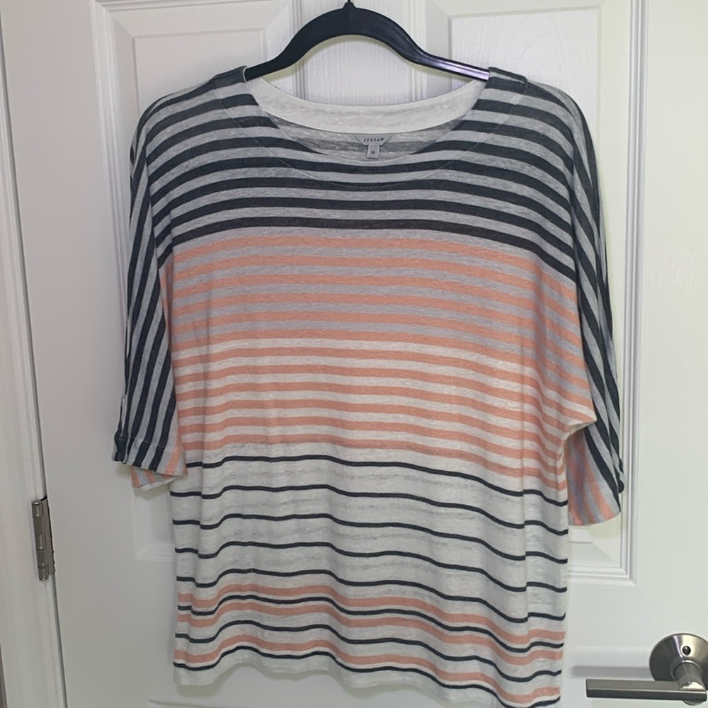 Jigsaw pink and blue striped linen top size medium